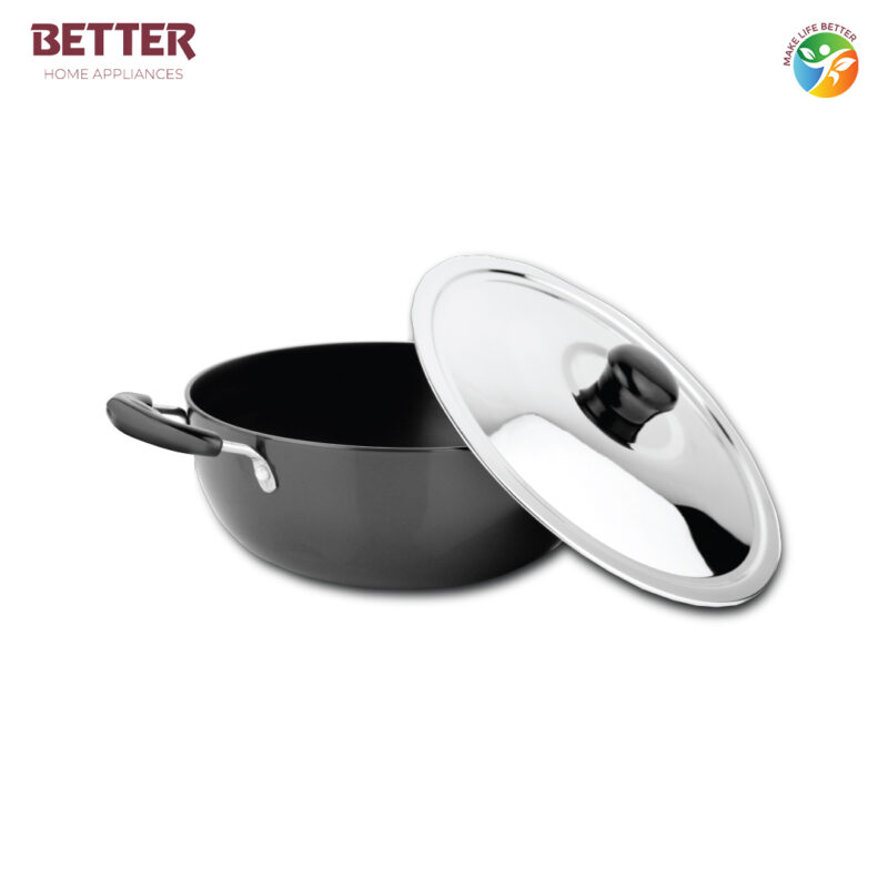 Better Hard Anodized Kadhai, 20 cm (Induction and Gas Stove Compatible) with Stainless Steel Lid