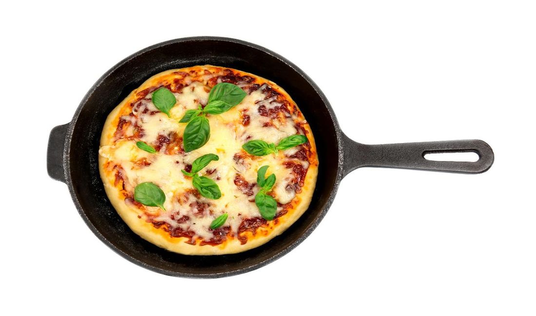 pizza in a frying pan
